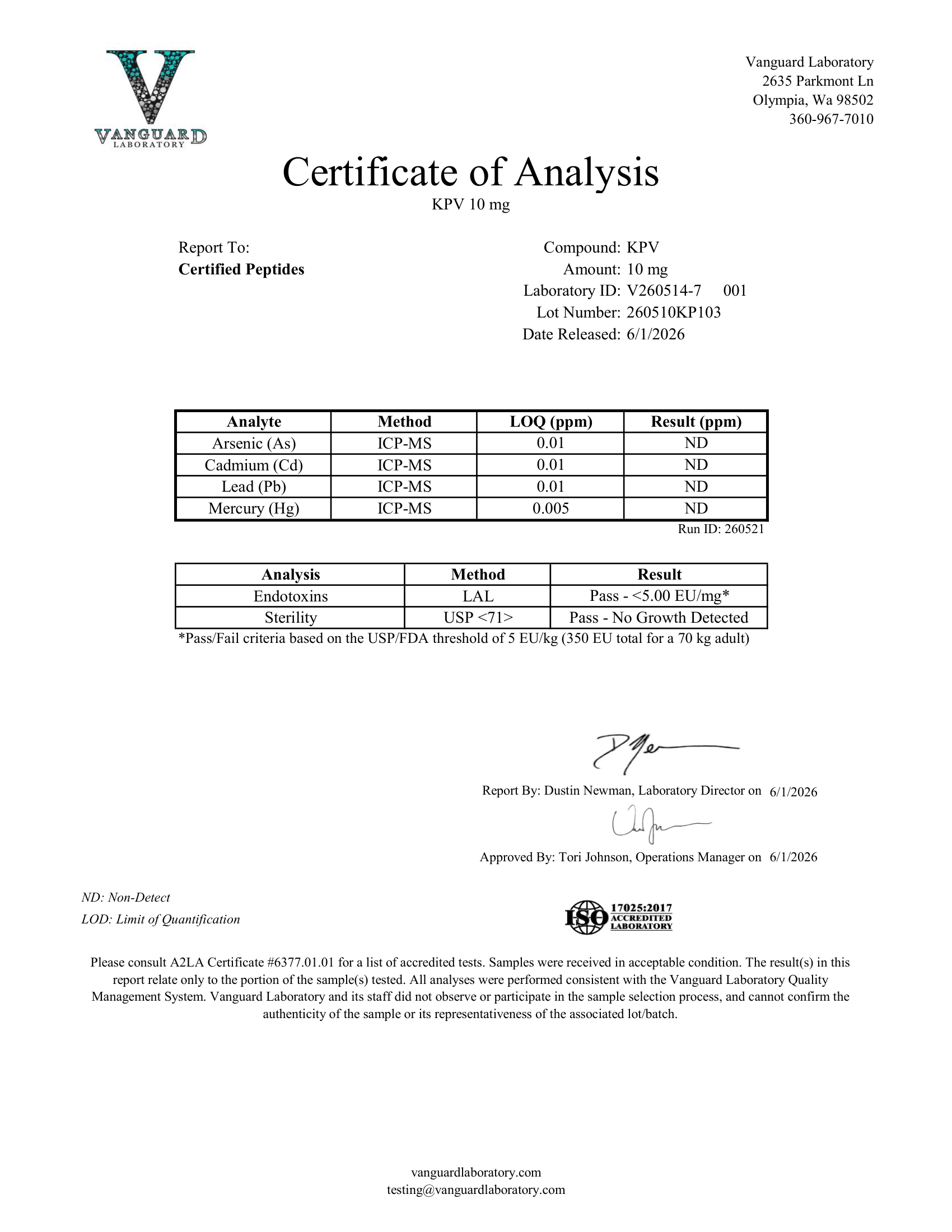 KPV 10MG Contaminant