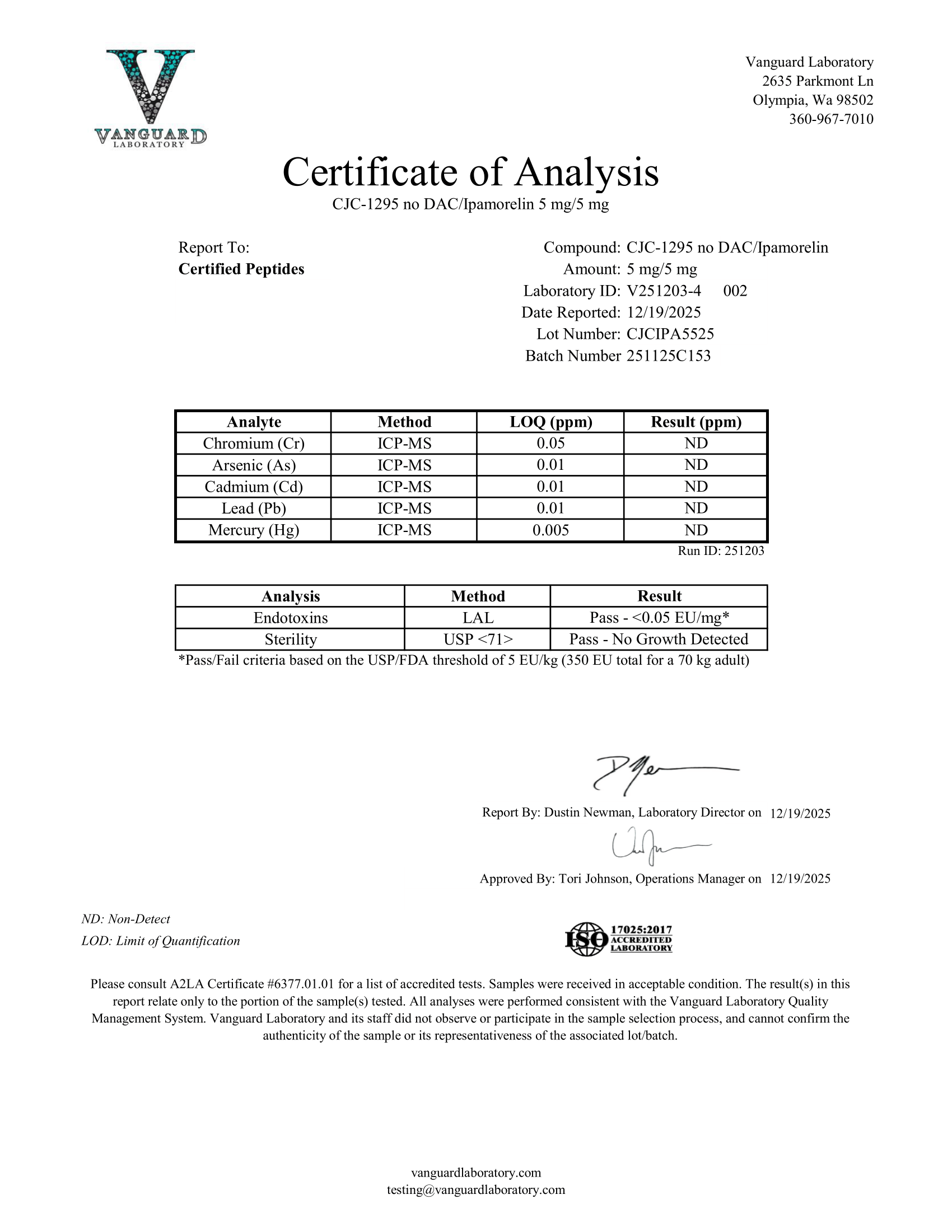 CJC IPA 5 5MG Contaminant