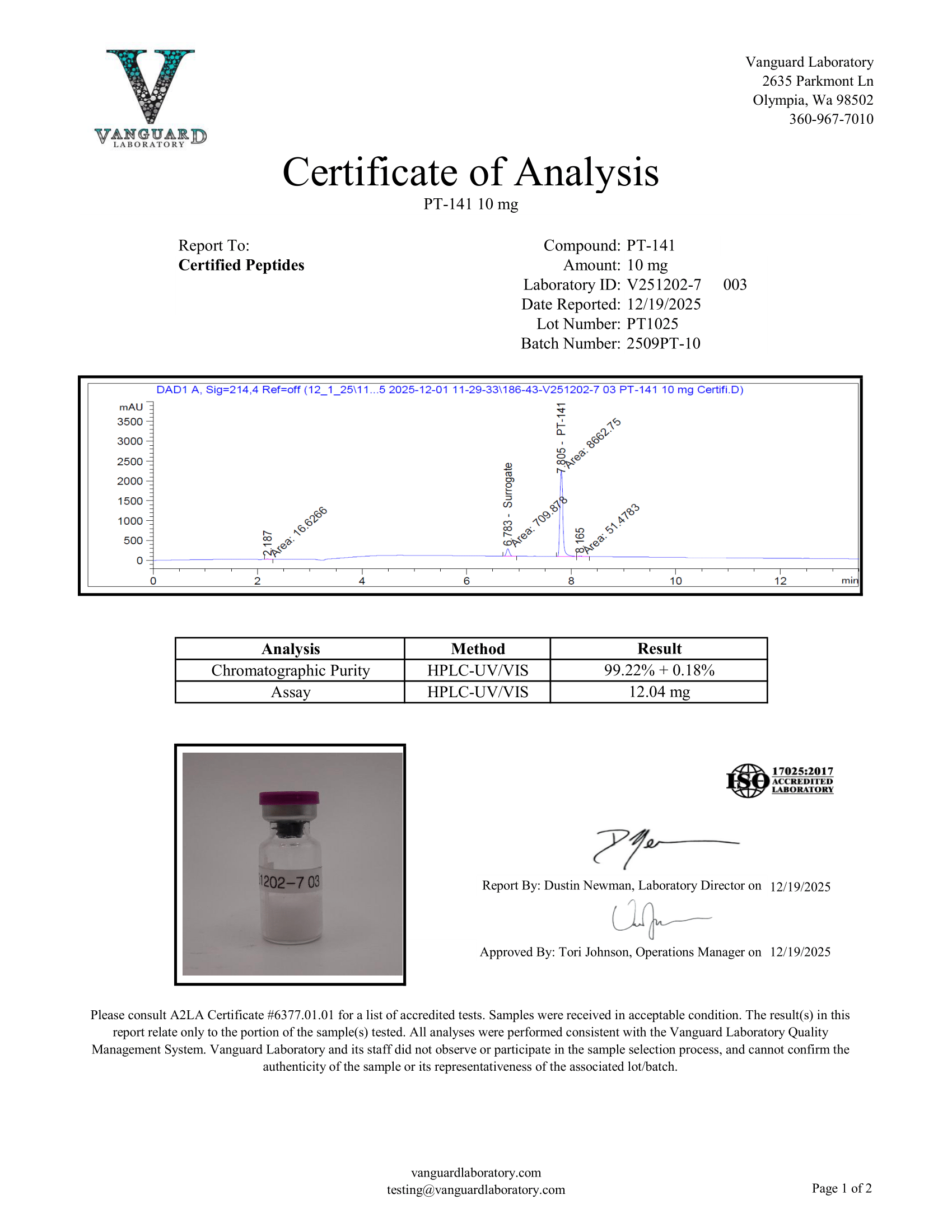 PT 141 10MG COA