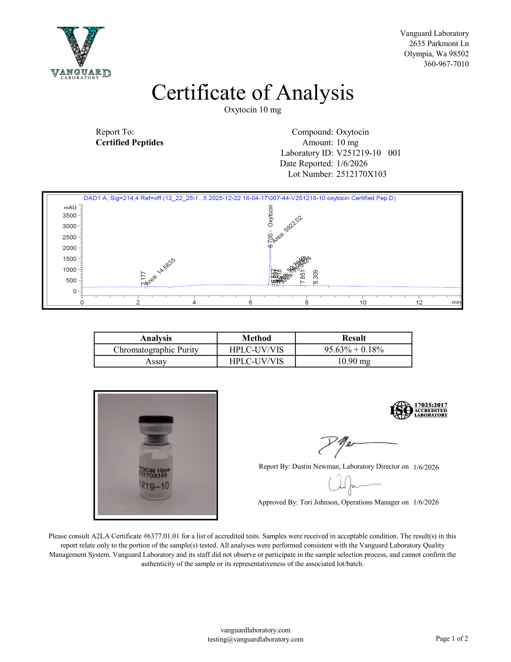 OXTOCIN 10MG COA