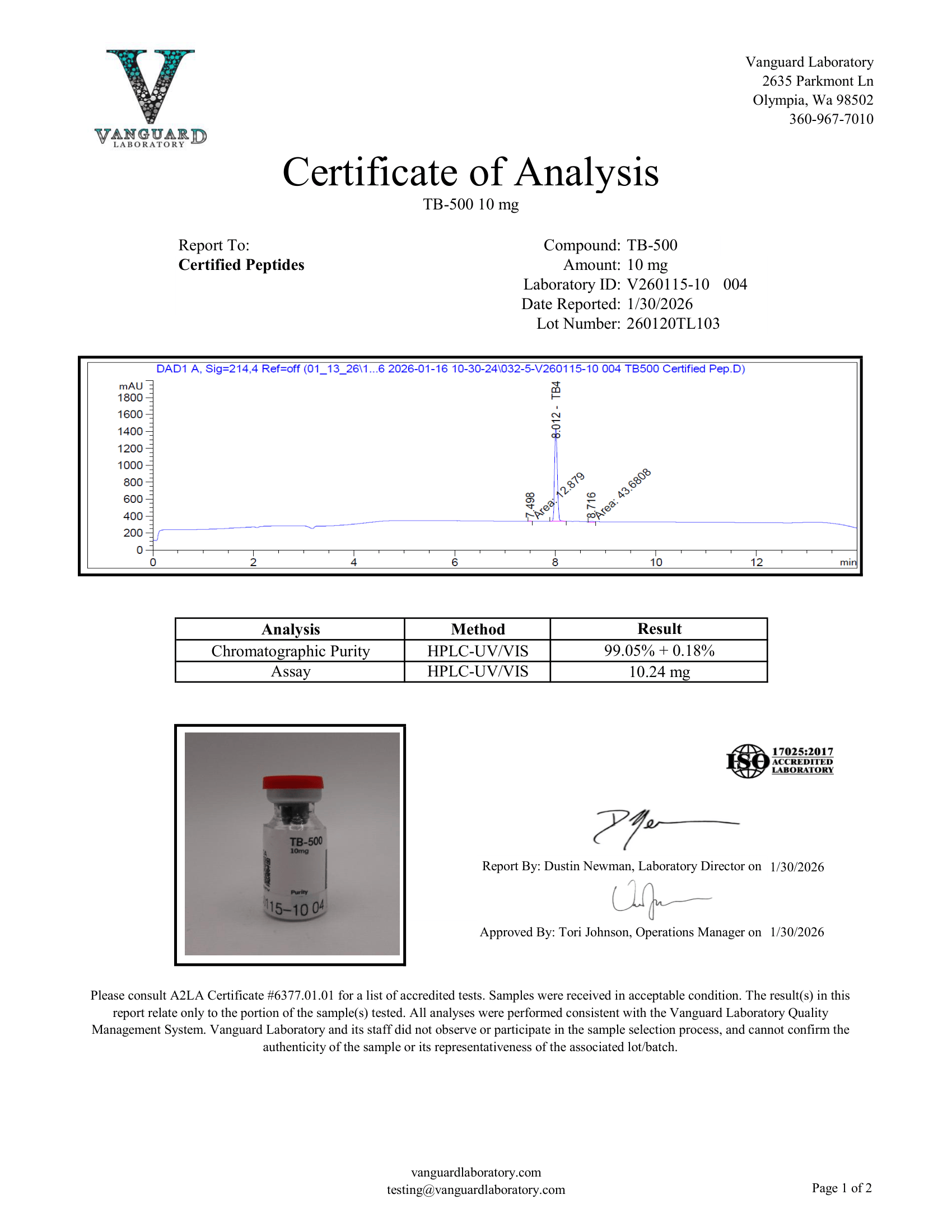 TB 500 10MG COA