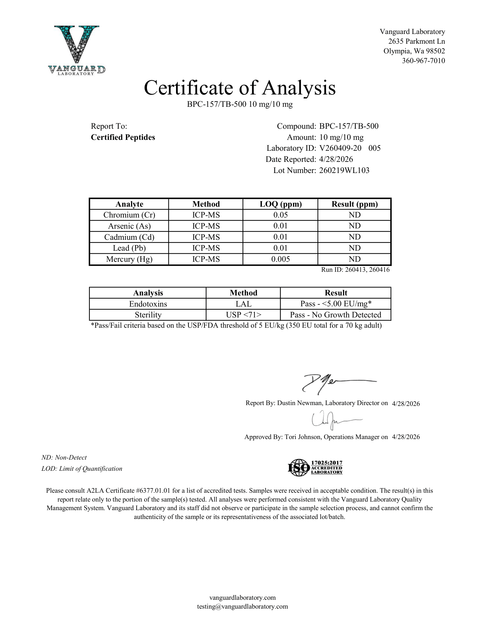 BPC 157 TB 500 10MG 10MG Contaminant