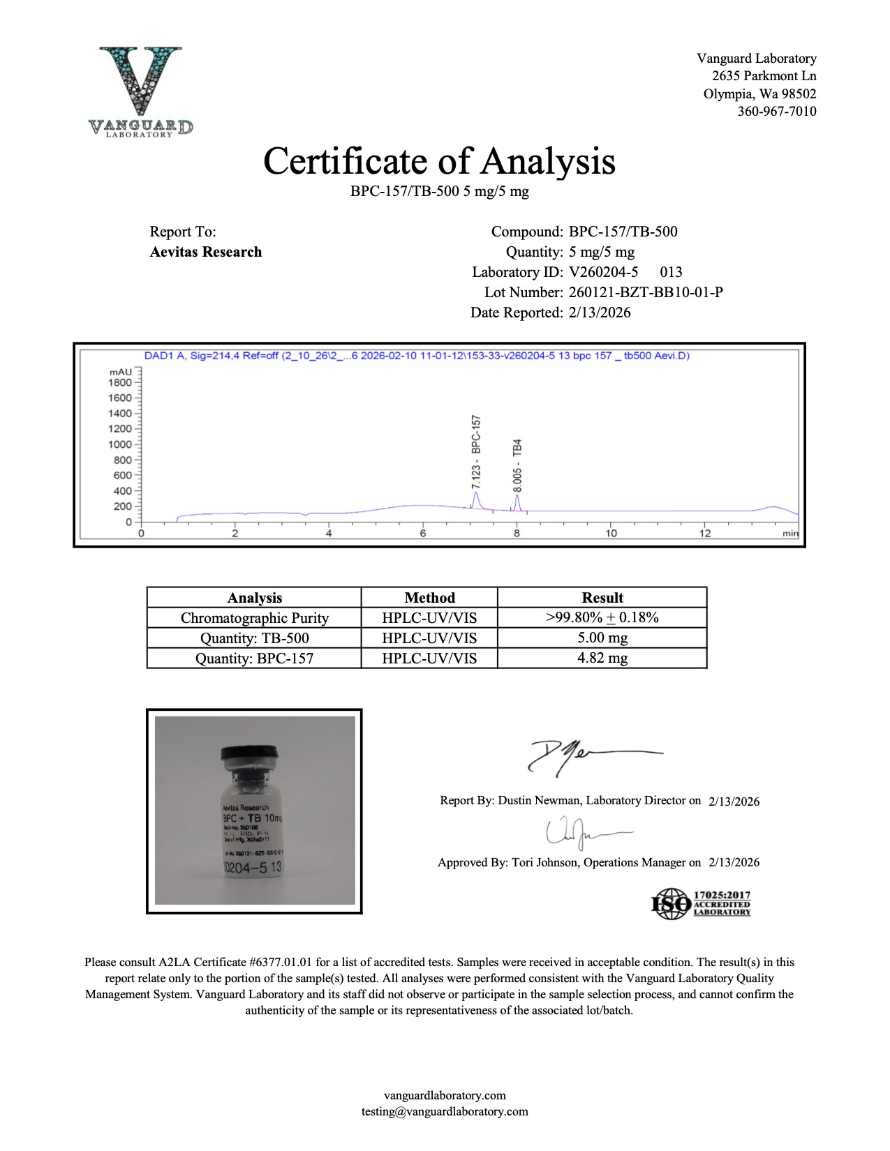 BPC 157 TB 500 10MG 5MG COA